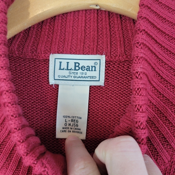Vintage L.L.‎ Bean 100% Cotton Full Zip Knitted Sweater Red Size Large - Picture 4 of 9